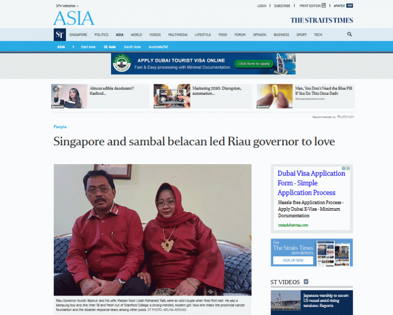 Kisah Cinta Pak Gubernur Kepri Diunggah The StraitTimes
