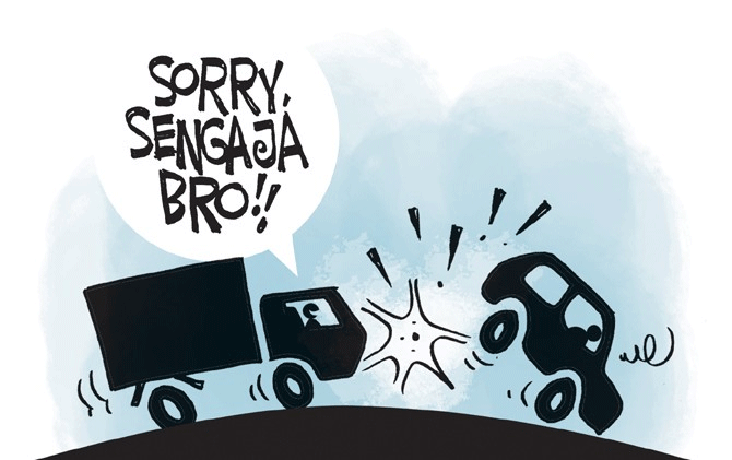 Geram Polisi Kerap Biarkan Penyerobot Lampumerah, Bruce Sengaja Tabrak Mobil