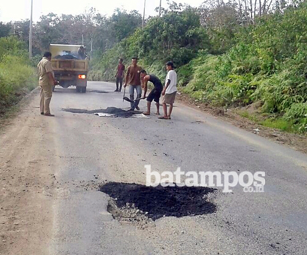 Hindari Kecelakaan, Warga Swadaya Tambal Lubang Jalan