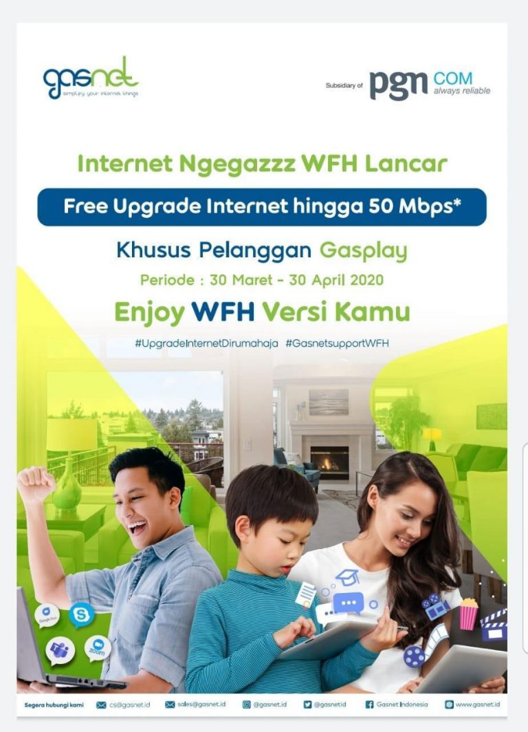 Dukung WFH, Gasnet PGASCOM Berikan Up-Grade Free 50 Mbps Untuk Pelanggannya