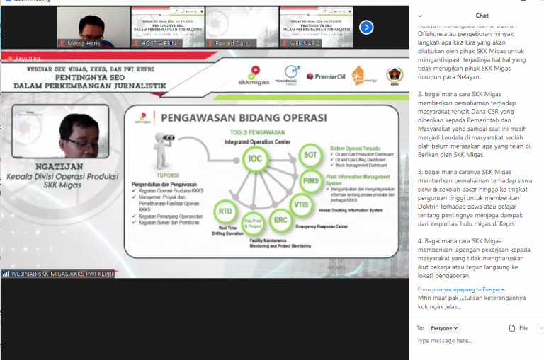 SKK Migas, KKKS dan PWI Kepri Gelar Webinar Tentang Migas dan SEO