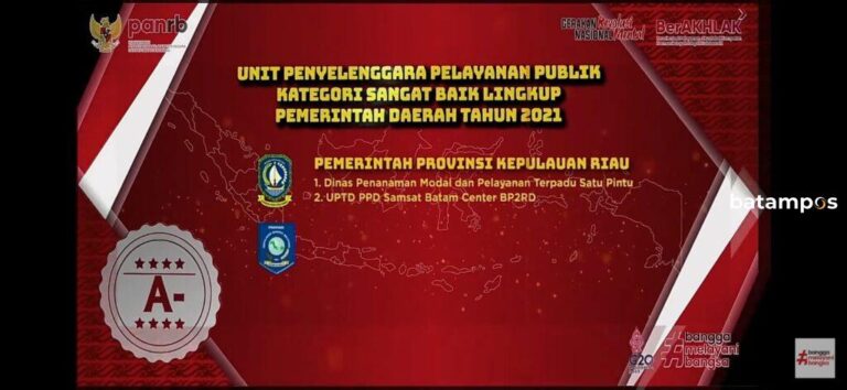 Pemprov Kepri Terima Penghargaan Penyelenggara Pelayanan Publik ‘Sangat Baik’ di Lingkup Pemda 2021