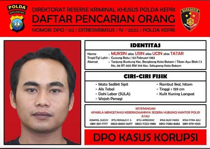 Polisi Sebar Foto DPO Kasus Korupsi Hibah Provinsi Kepri