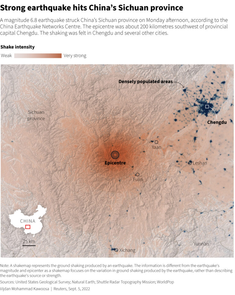 Gempa 6,8 SR Guncang Sichuan, Lebih Dari 30 Orang Tewas