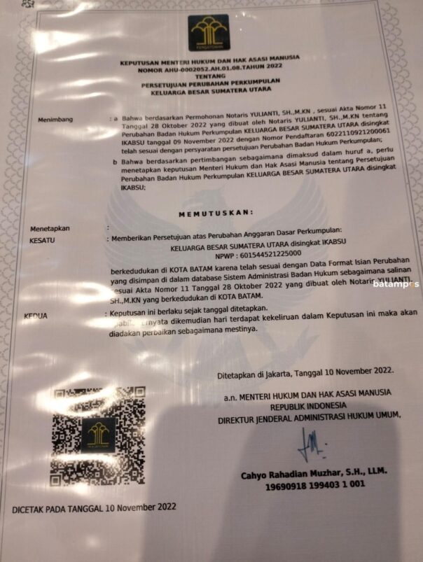 Tepat di Hari Pahlawan, SK Kemenkumham IKABSU Terbit