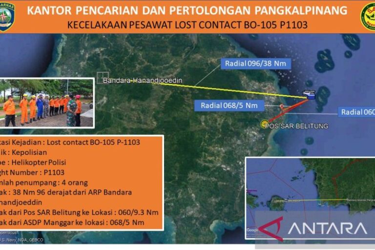 Helikopter Polri Jatuh di Perairan Belitung Timur