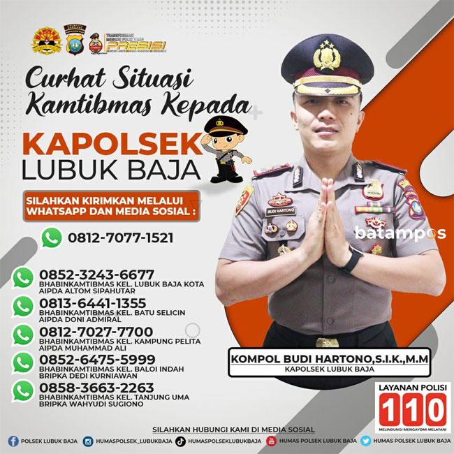 Polsek Lubukbaja Buka Pengaduan Via WA dan Medsos, Ini Nomornya
