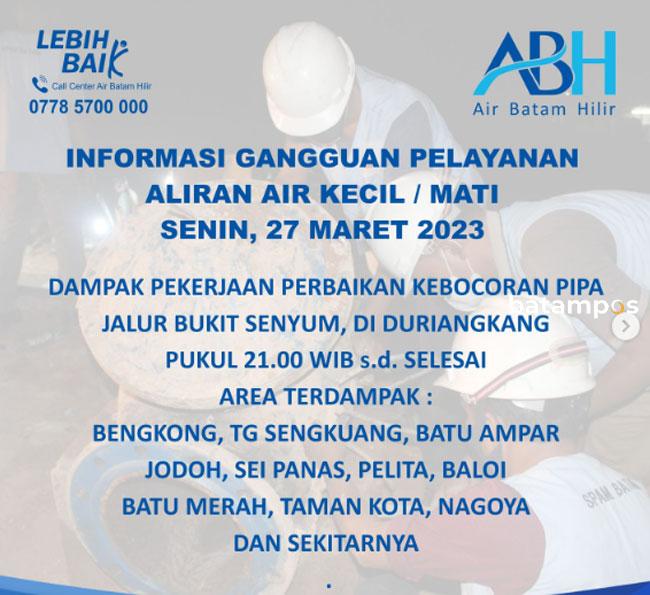 Ada Kebocoran Pipa di Jalur Bukit Senyum, PT ABH Sampaikan Permohonan Maaf