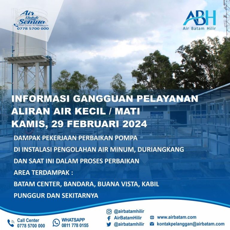 Ada Perbaikan Pompa di Duriangkang, Berikut Kawasan Terdampak