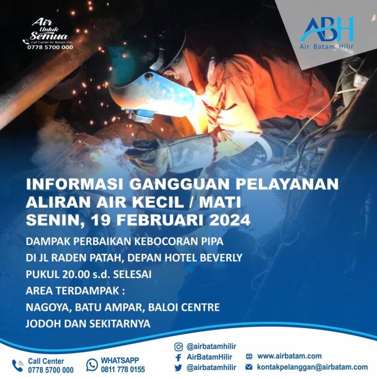Ada Gangguan Suplai Air di Jodoh, Nagoya, Baloi Centre, Batu Ampar dan sekitarnya