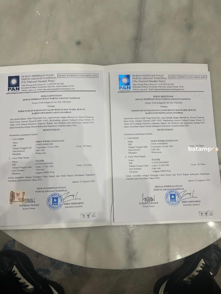 PAN Akhinrya Rekomendasi Neko-Taufik di Pilkada Anambas