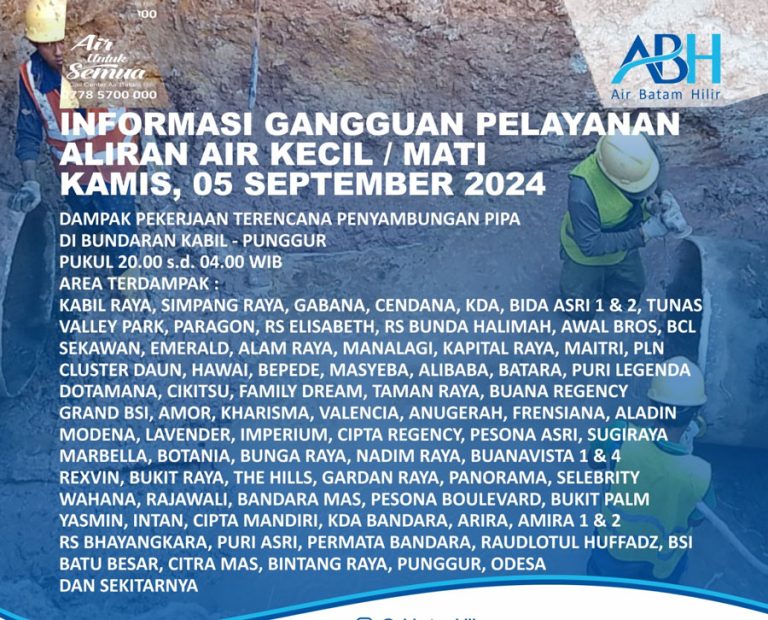 Kamis, Aliran Air akan Mengecil Bahkan Terhenti, Cek Kawasan Terdampak