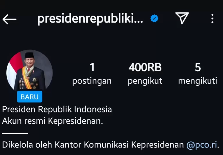 Presiden Prabowo Punya Akun Instagram Baru