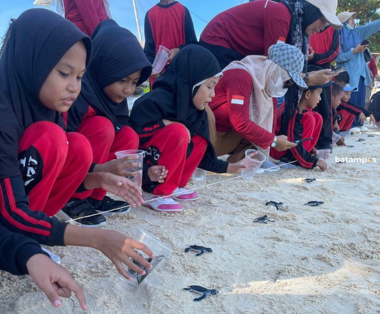 Beri Edukasi Tentang Perlindungan Satwa, SD Negeri 004 Jemaja Lepas 200 Ekor Anak Penyu