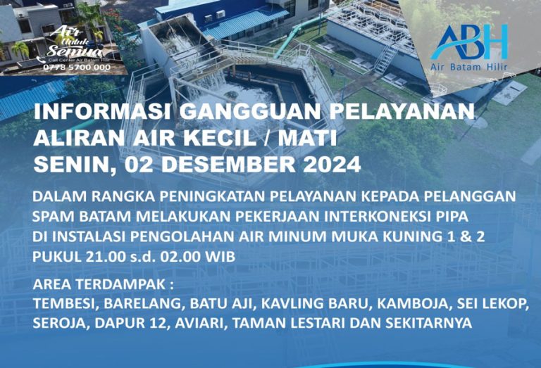 Pemberitahuan Gangguan Layanan Air Bersih – Interkoneksi Pipa di Muka Kuning