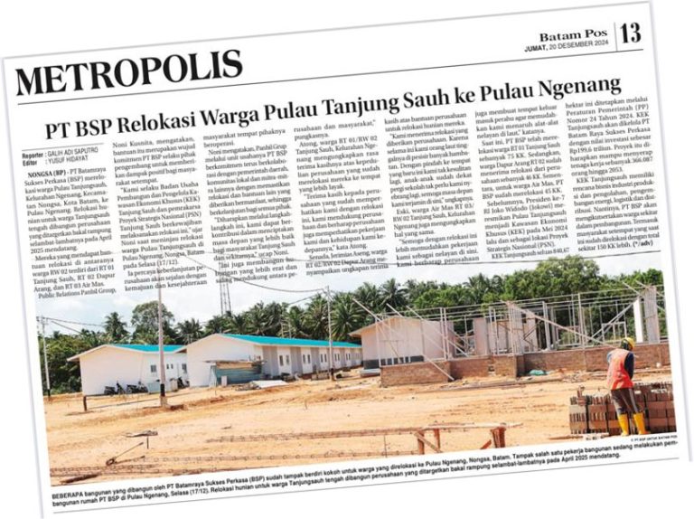 PT BSP Relokasi Warga Pulau Tanjung Sauh ke Pulau Ngenang