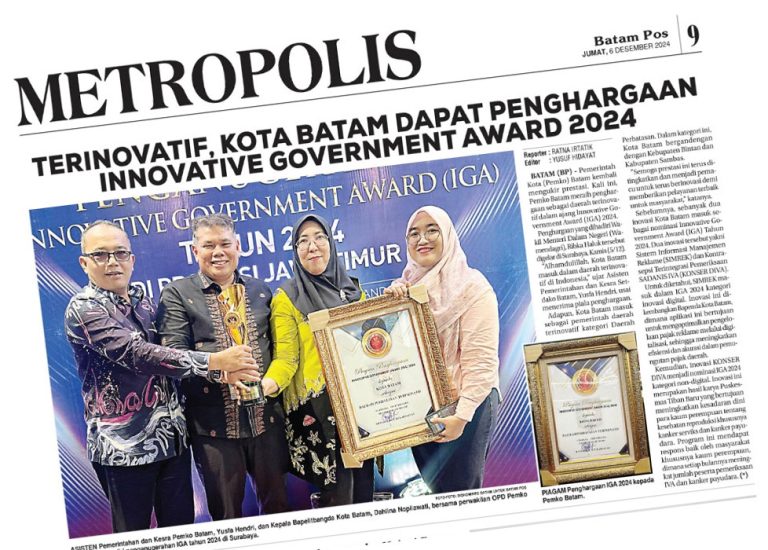 Kota Batam Dapat Penghargaan Innovative Government Award 2024
