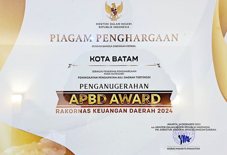 Batam Terima Penghargaan  APBD Award 2024