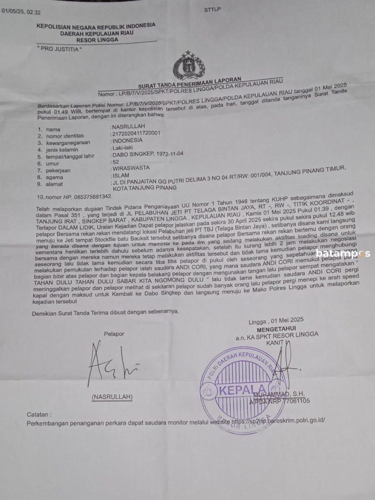 Polisi Sebut Pelaku Pemukulan Warga Singkep Barat di Lokasi Loading Bauksit adalah Andi Cori