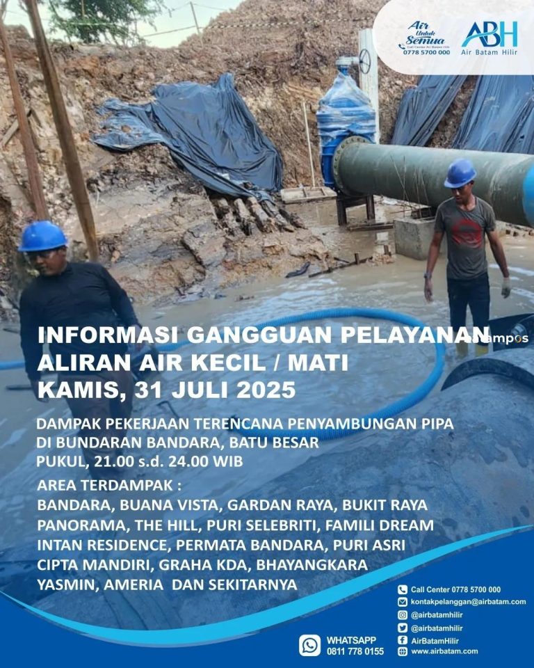 Perbaikan Pipa Air, Ribuan Rumah Terdampak di Area Batamcenter dan Nongsa