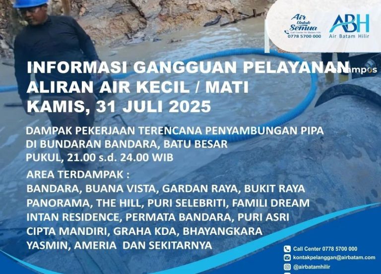 Penyambungan Pipa di Bundaran Bandara: Gangguan Air Sementara di Sejumlah Kawasan Batam