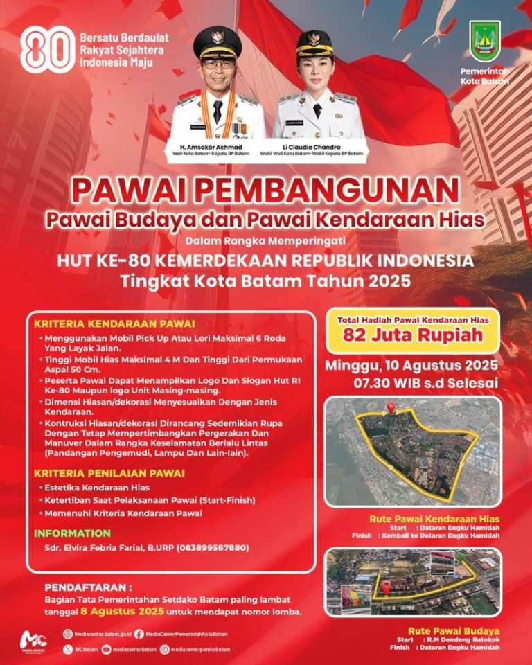 Pemko Batam Gelar Pawai Pembangunan HUT ke-80 RI, Total Hadiah Rp82 Juta