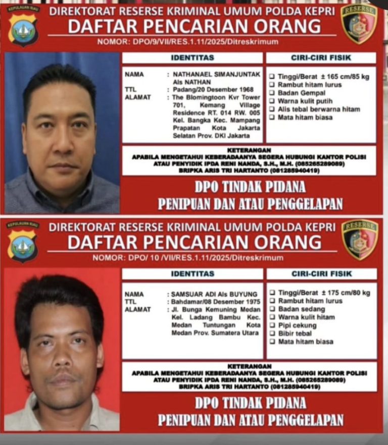 Polda Kepri Tetapkan Dua Bos Proyek Gedung BKKBN Jadi DPO Kasus Penipuan Rp4,1 Miliar