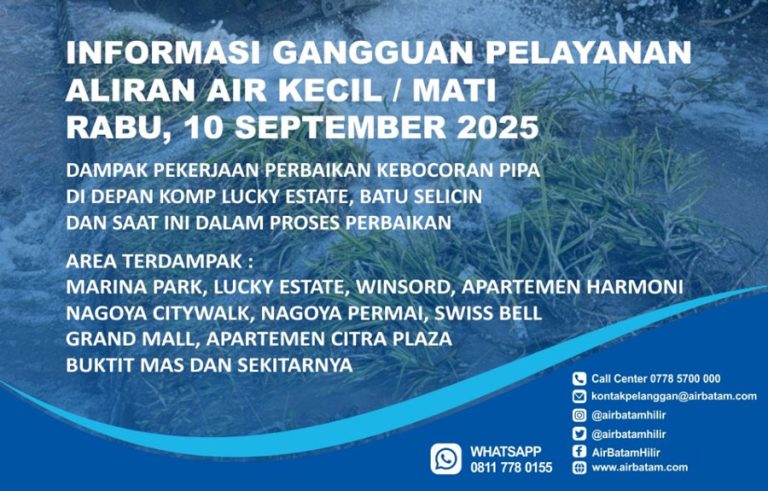 Perbaikan Pipa 400 mm, Sejumlah Kawasan di Batam Alami Gangguan Air