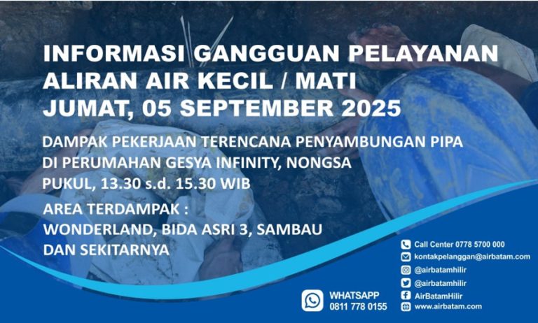 Gangguan Air Bersih di Nongsa, Air Batam Hilir Lakukan Penyambungan Pipa Jumat Siang
