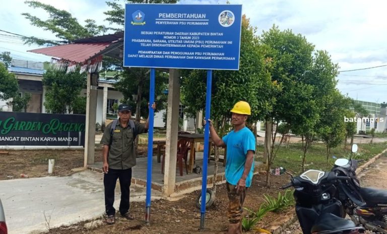 Perkim Bintan Pasang Plang PSU di 7 Perumahan, Resmi Jadi Aset Pemkab