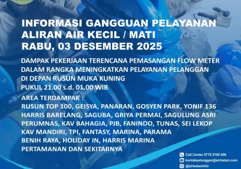 Malam Ini, Ada Pemasangan Flow Meter di Muka Kuning, Suplai Air Sejumlah Wilayah Terganggu Sementara
